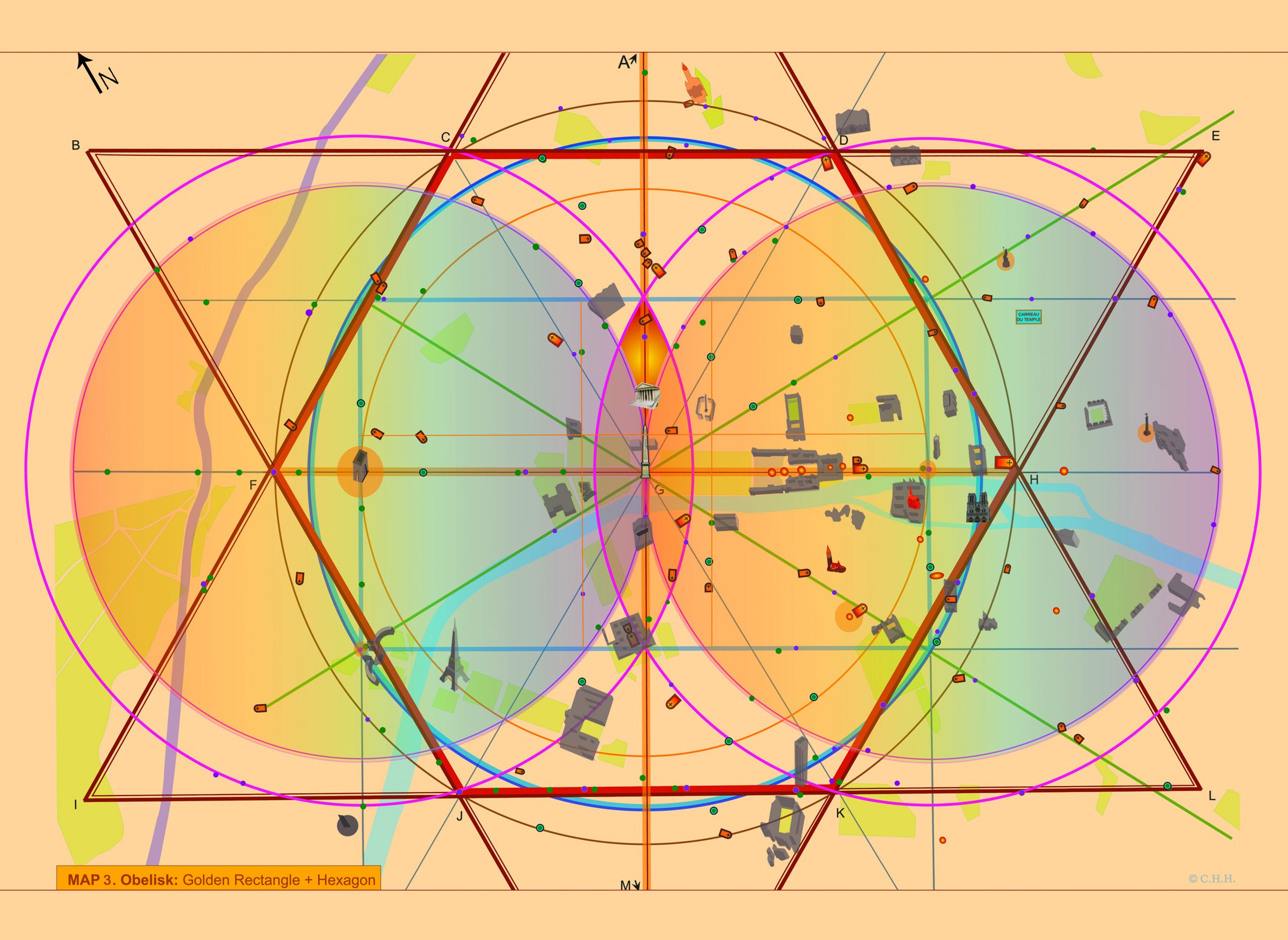 The Sacred Network - Chris H. Hardy: The Magdalene Mandorle in Paris, embedded in a Golden Rectangle + Hexagon